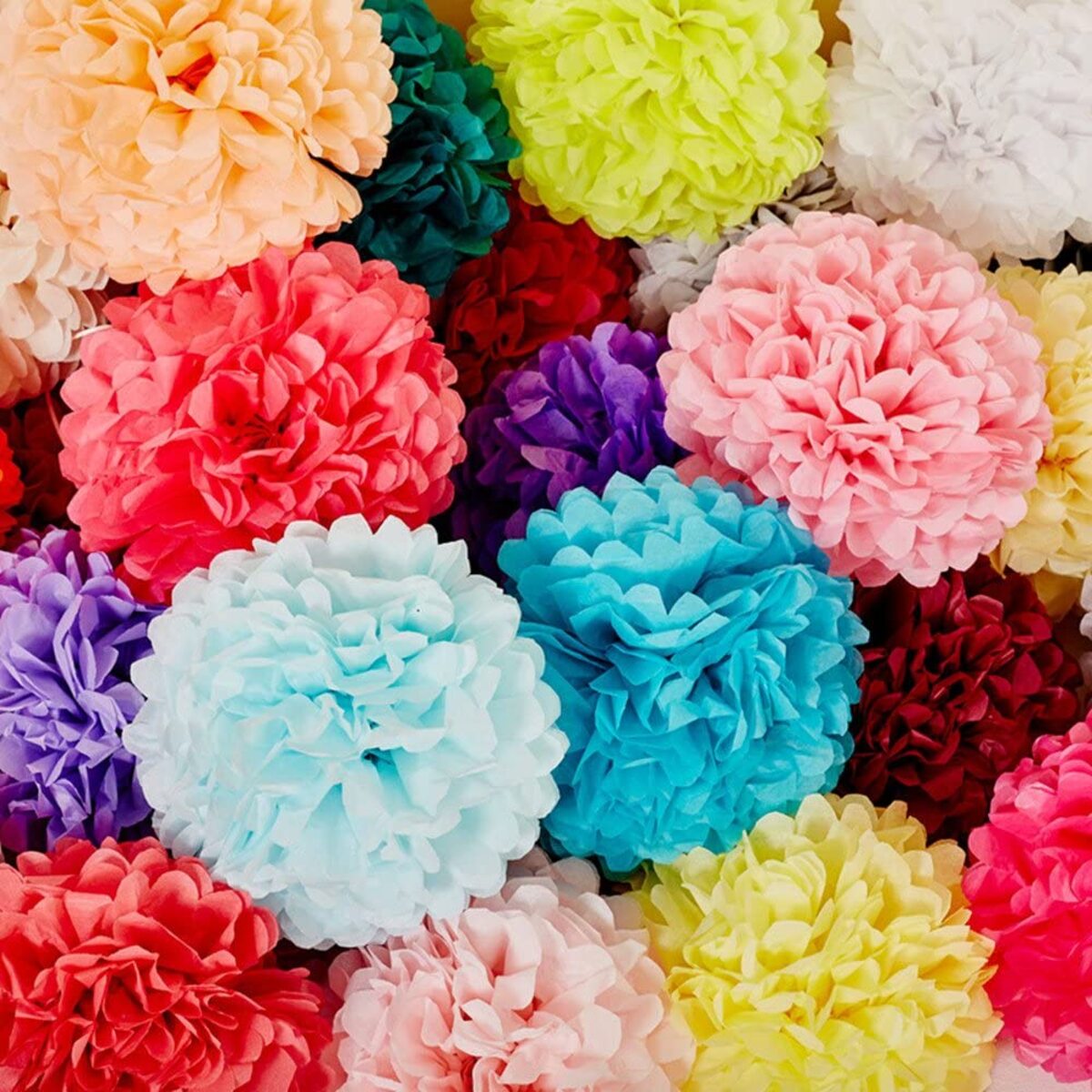 Rainbow Hanging Tissue Paper Pom Poms