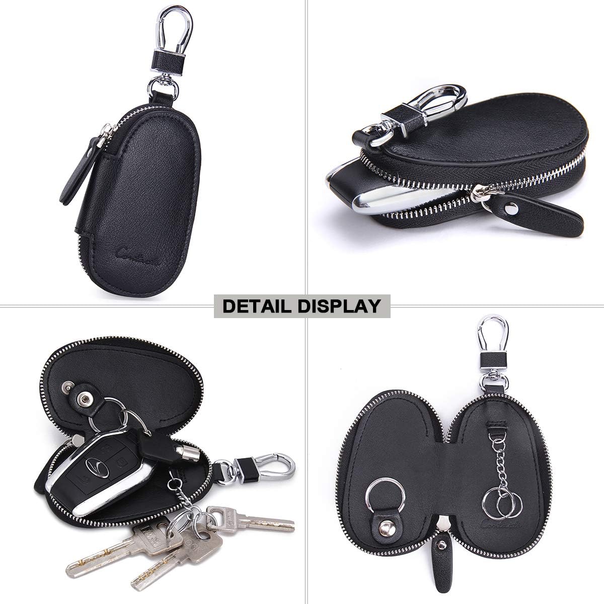 Leather Car Key Case Wallet Key Holder Bag for Men Women Black