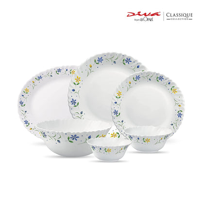 La Opal Glass, Classique Collection, Glass Dinner Set 21 pcs-TWILIGHT BOUQUET