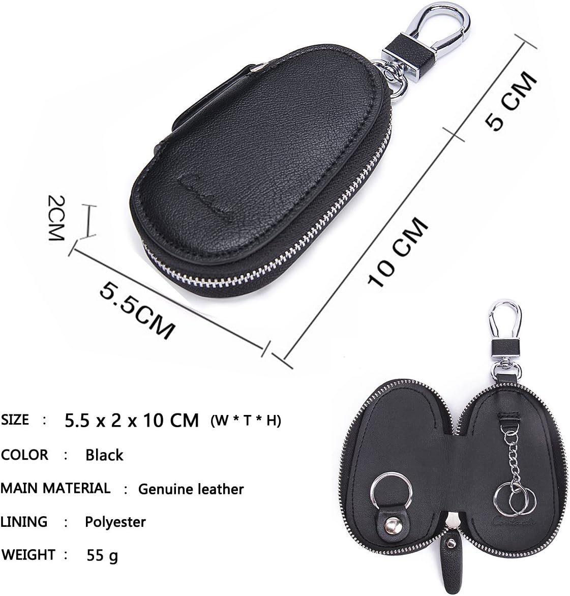 Leather Car Key Case Wallet Key Holder Bag for Men Women Black