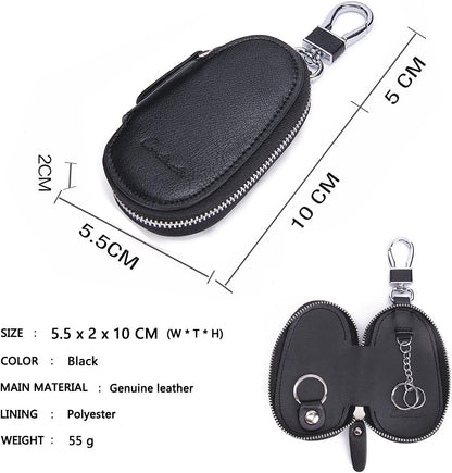 Leather Car Key Case Wallet Key Holder Bag for Men Women Black