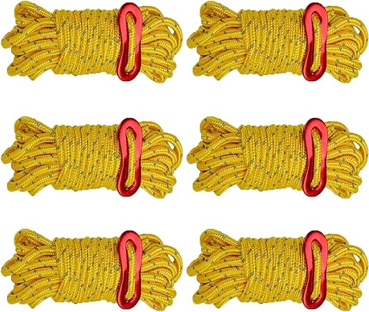 6pcs Reflective Camping Rope With Adjustment Rope