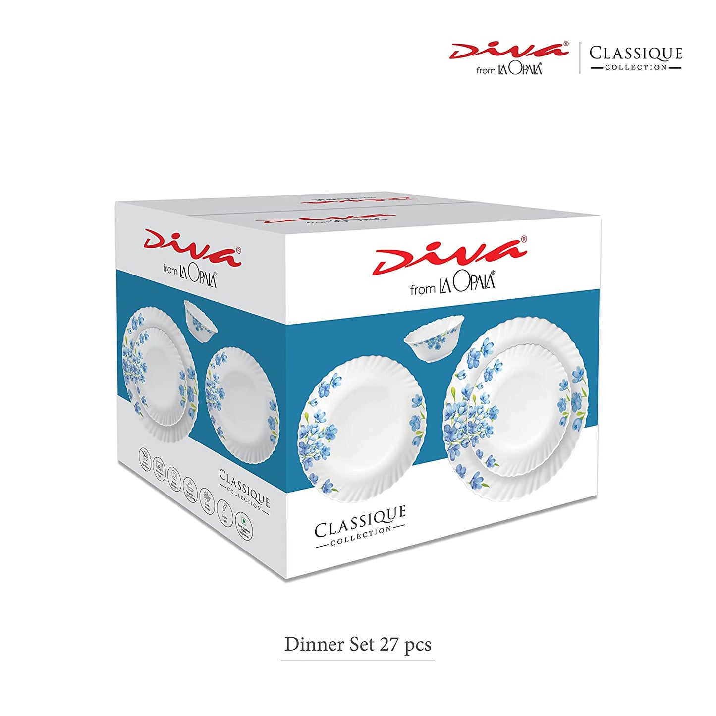 La Opal Glass, Classique Collection, Glass Dinner Set 21 pcs-TWILIGHT BOUQUET