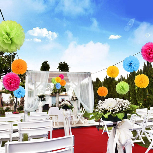 Rainbow Hanging Tissue Paper Pom Poms