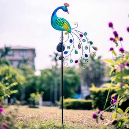 Waterproof Solar Garden Decor Stake Lights Beautiful Metal Peacock Design
