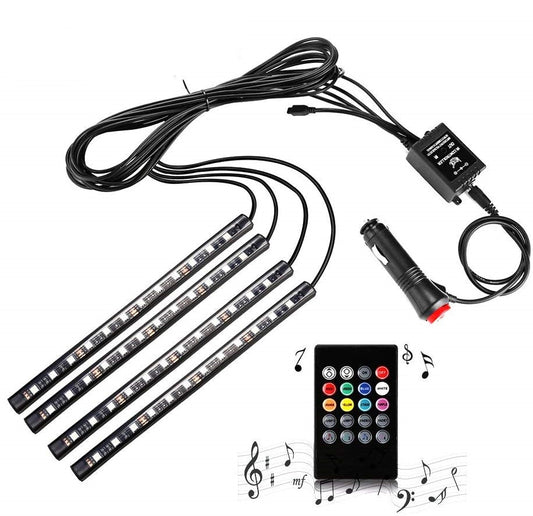 4Pcs 12LED RGB Car Interior 12V LED Strip Lights with Remote