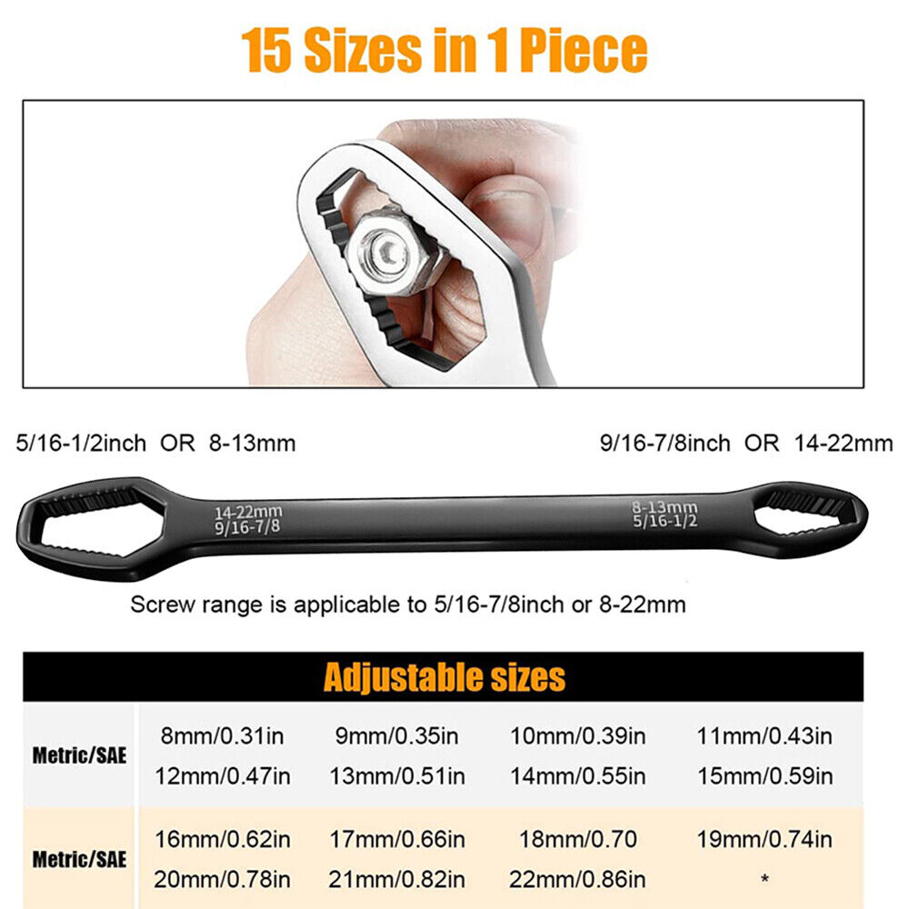1pc Universal Double-Head Wrench, 8-22mm
