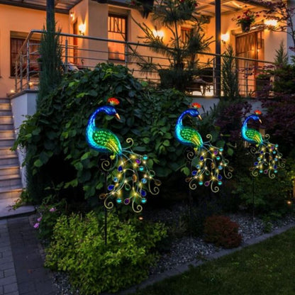 Waterproof Solar Garden Decor Stake Lights Beautiful Metal Peacock Design