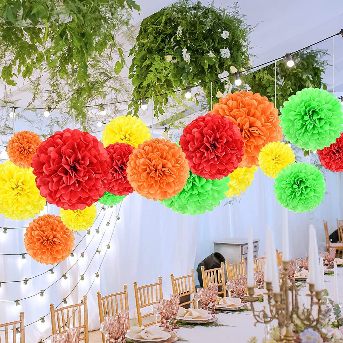 Rainbow Hanging Tissue Paper Pom Poms