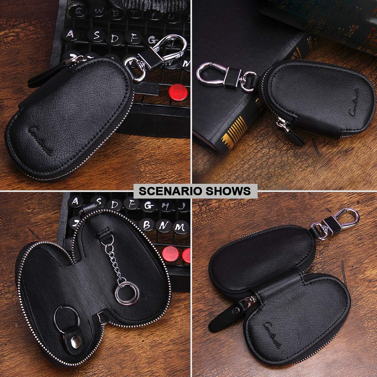 Leather Car Key Case Wallet Key Holder Bag for Men Women Black