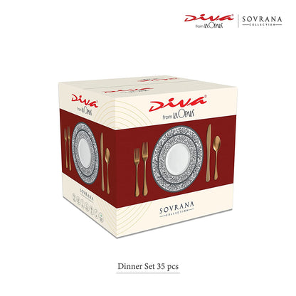 La Opal Glass Diva, Sovrana Collection, Opal Glass Dinner Set 35 Pieces-PERSIAN GREY