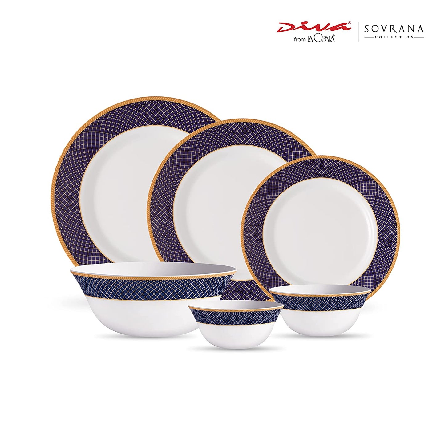 La Opal Glass Diva, Sovrana Collection, Opal Glass Dinner Set 35 Pieces-REGENT BLUE