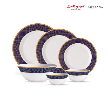 La Opal Glass Diva, Sovrana Collection, Opal Glass Dinner Set 35 Pieces-REGENT BLUE