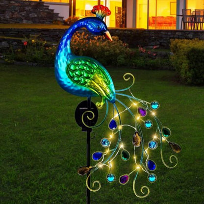 Waterproof Solar Garden Decor Stake Lights Beautiful Metal Peacock Design
