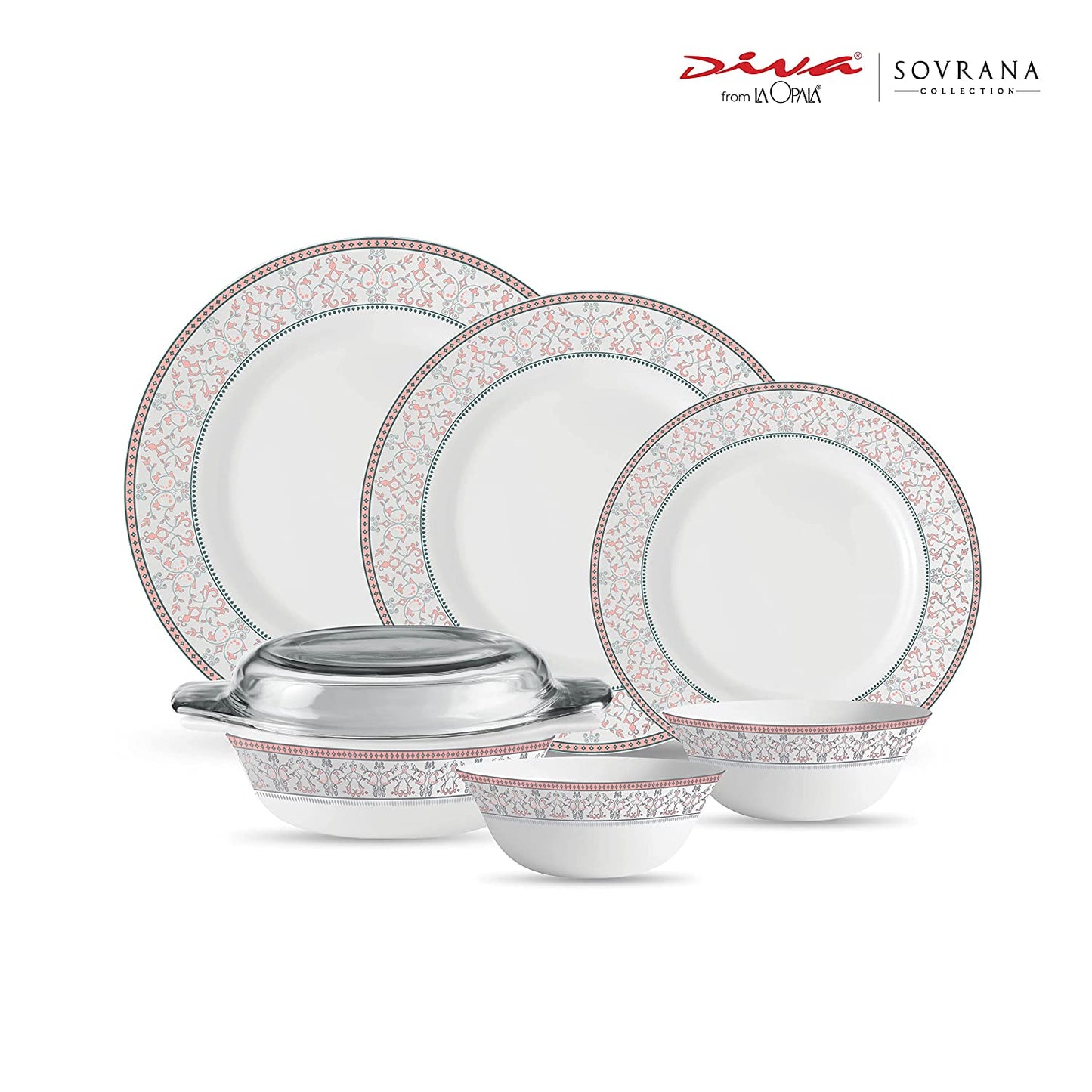La Opal Glass Diva, Sovrana Collection, Opal Glass Dinner Set 35 Pieces-MOROCCAN PINK