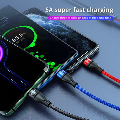 3 in 1 Nylon Braided Multi Charging Cable