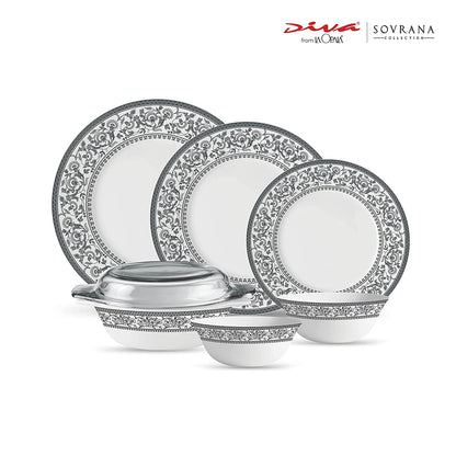 La Opal Glass Diva, Sovrana Collection, Opal Glass Dinner Set 35 Pieces-PERSIAN GREY