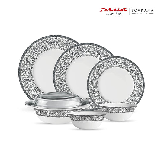 La Opal Glass Diva, Sovrana Collection, Opal Glass Dinner Set 35 Pieces-PERSIAN GREY