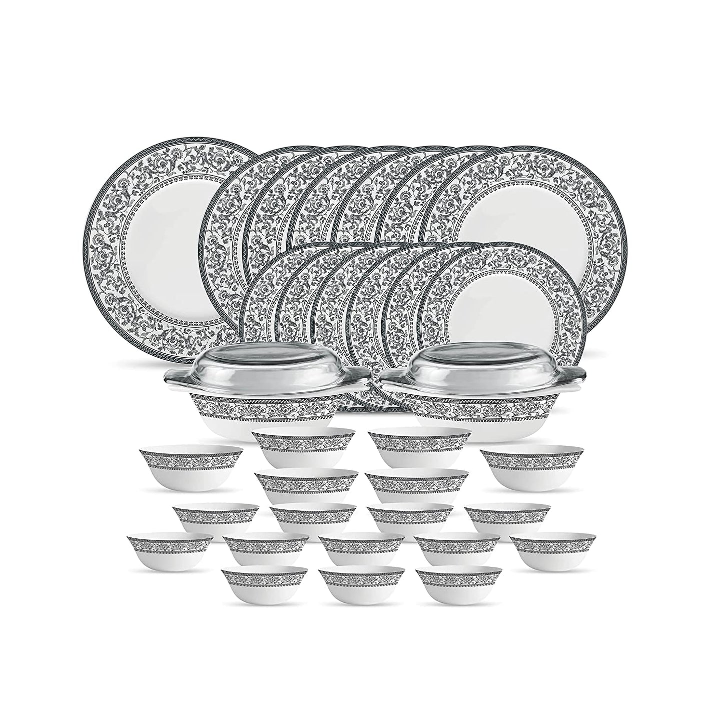 La Opal Glass Diva, Sovrana Collection, Opal Glass Dinner Set 35 Pieces-PERSIAN GREY