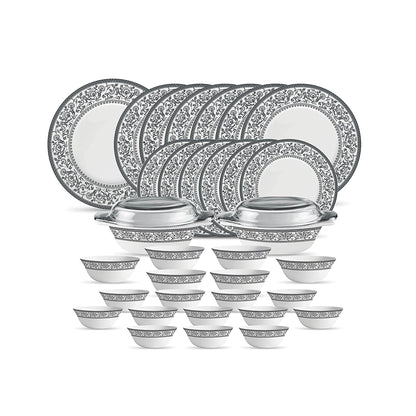 La Opal Glass Diva, Sovrana Collection, Opal Glass Dinner Set 35 Pieces-PERSIAN GREY