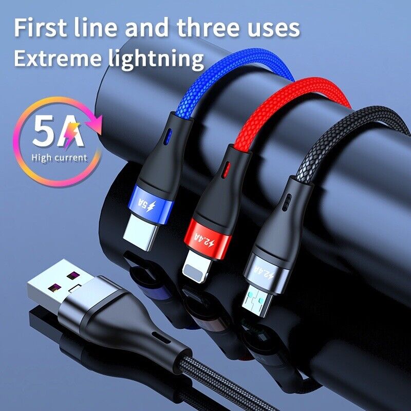 3 in 1 Nylon Braided Multi Charging Cable