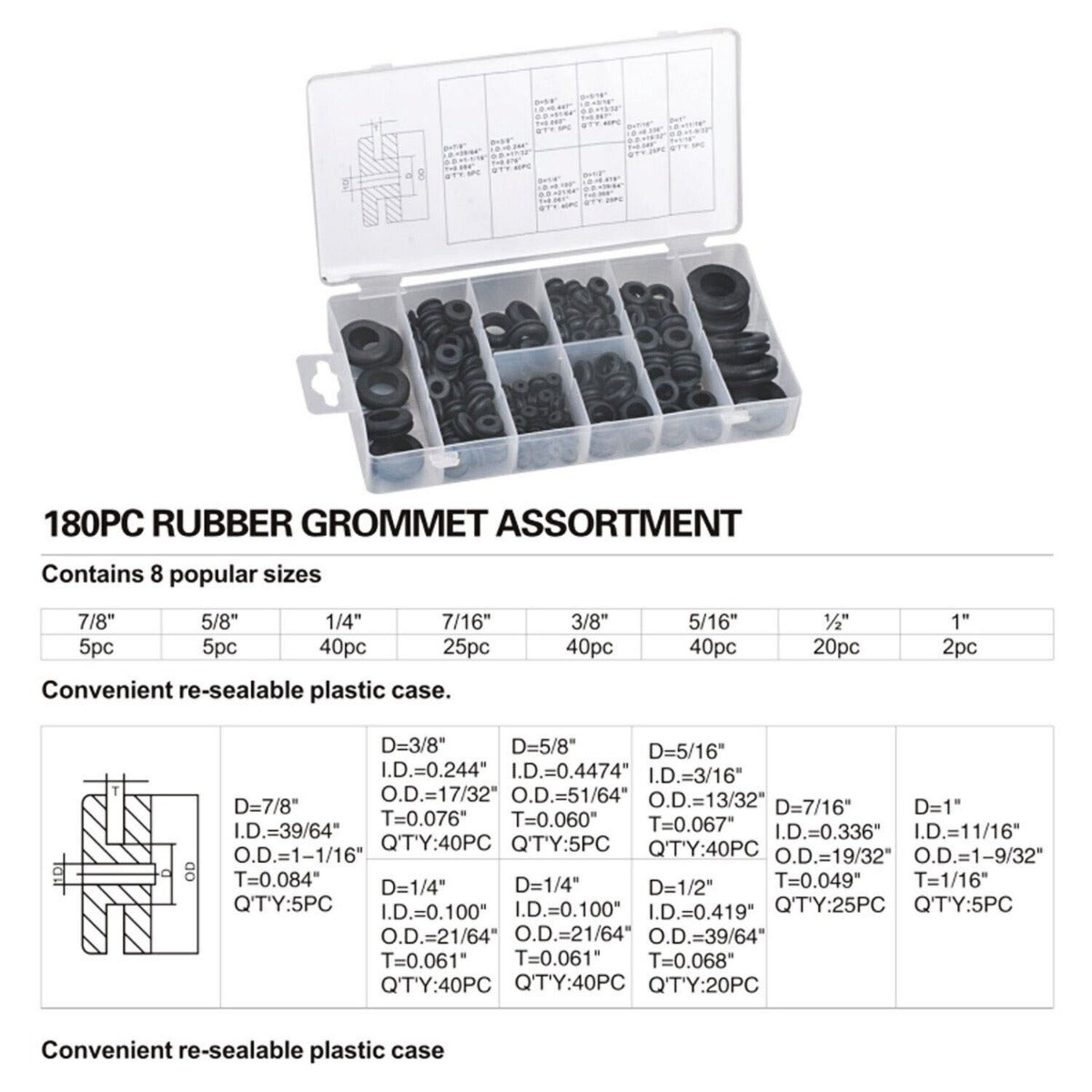 180pcs Rubber Grommet Set