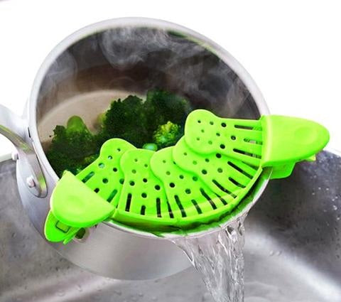 Strainer Clip Anti-Spill Colander -Green