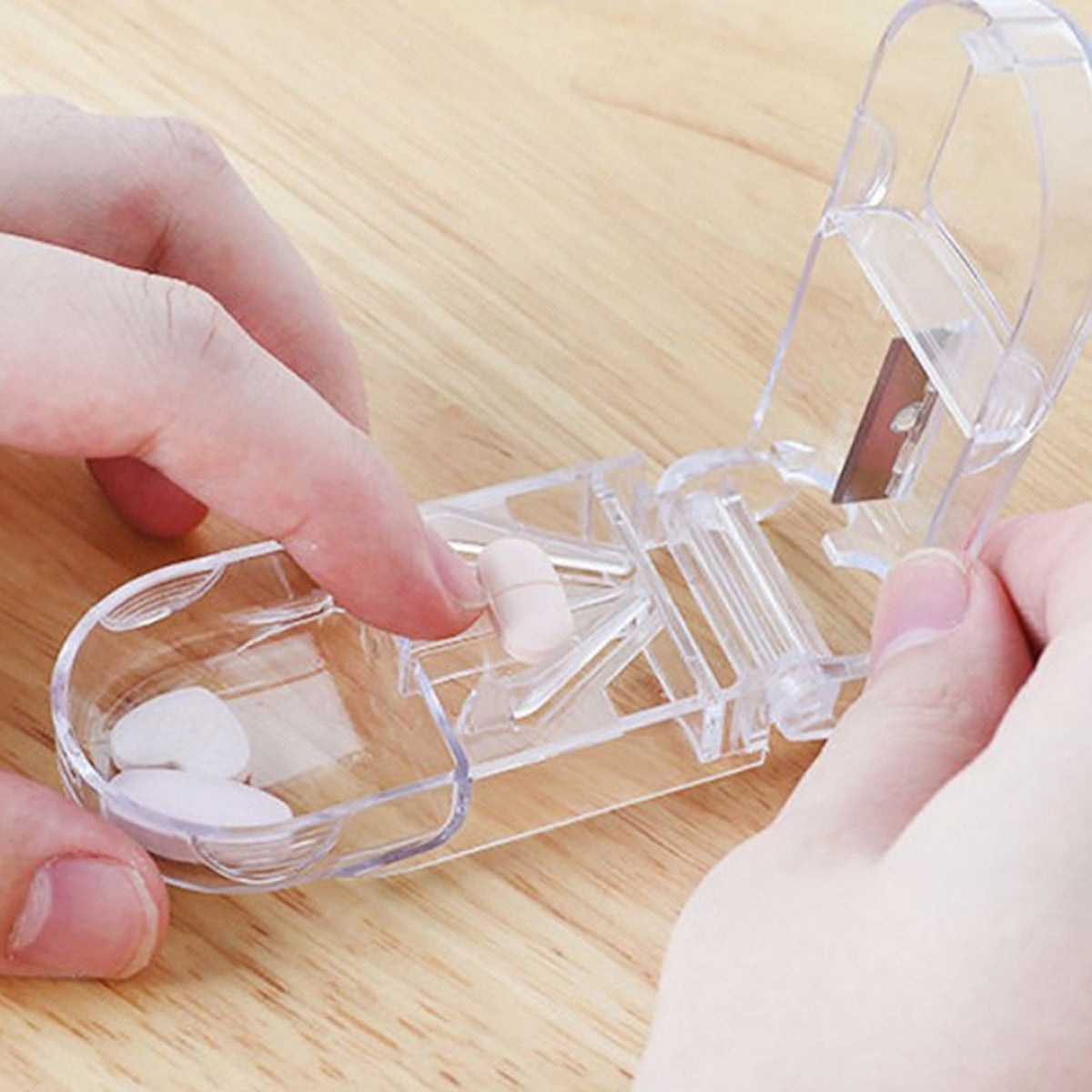 Pill Splitter, Pill Cutter with Retracting Safety Guard