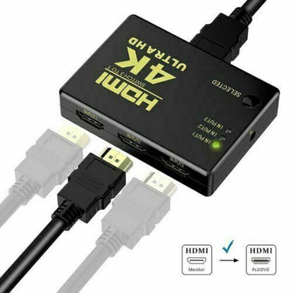 3-Port HDTV Switch with IR Remote, 4K