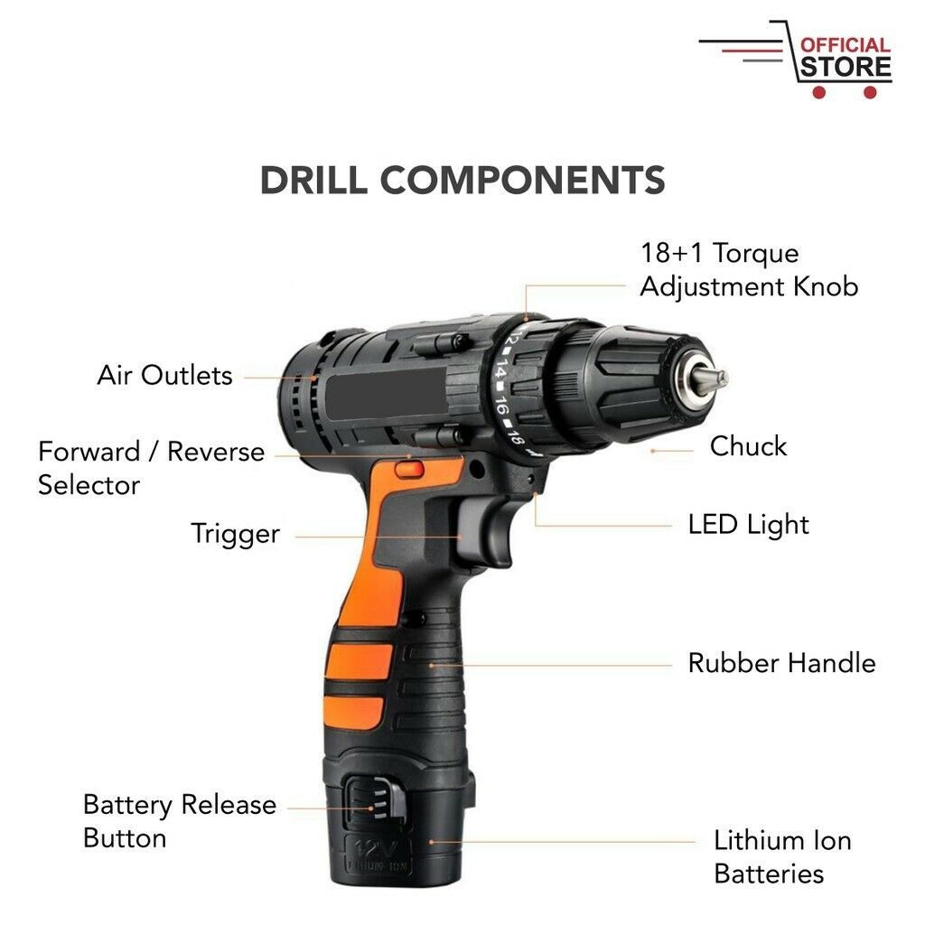 112PCS 12V Cordless Drill Driver Set