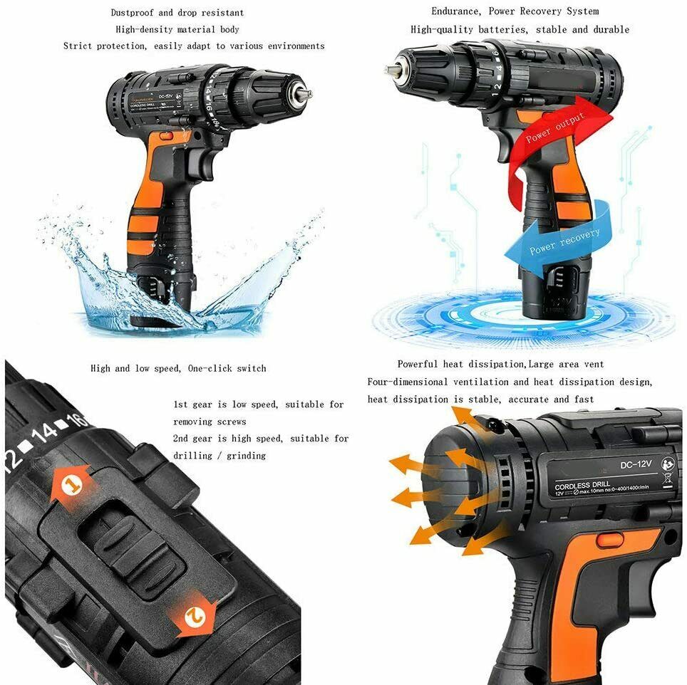 112PCS 12V Cordless Drill Driver Set