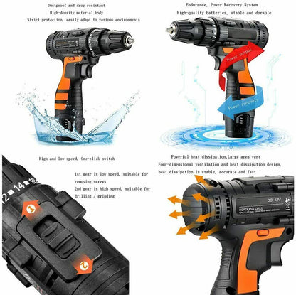 112PCS 12V Cordless Drill Driver Set