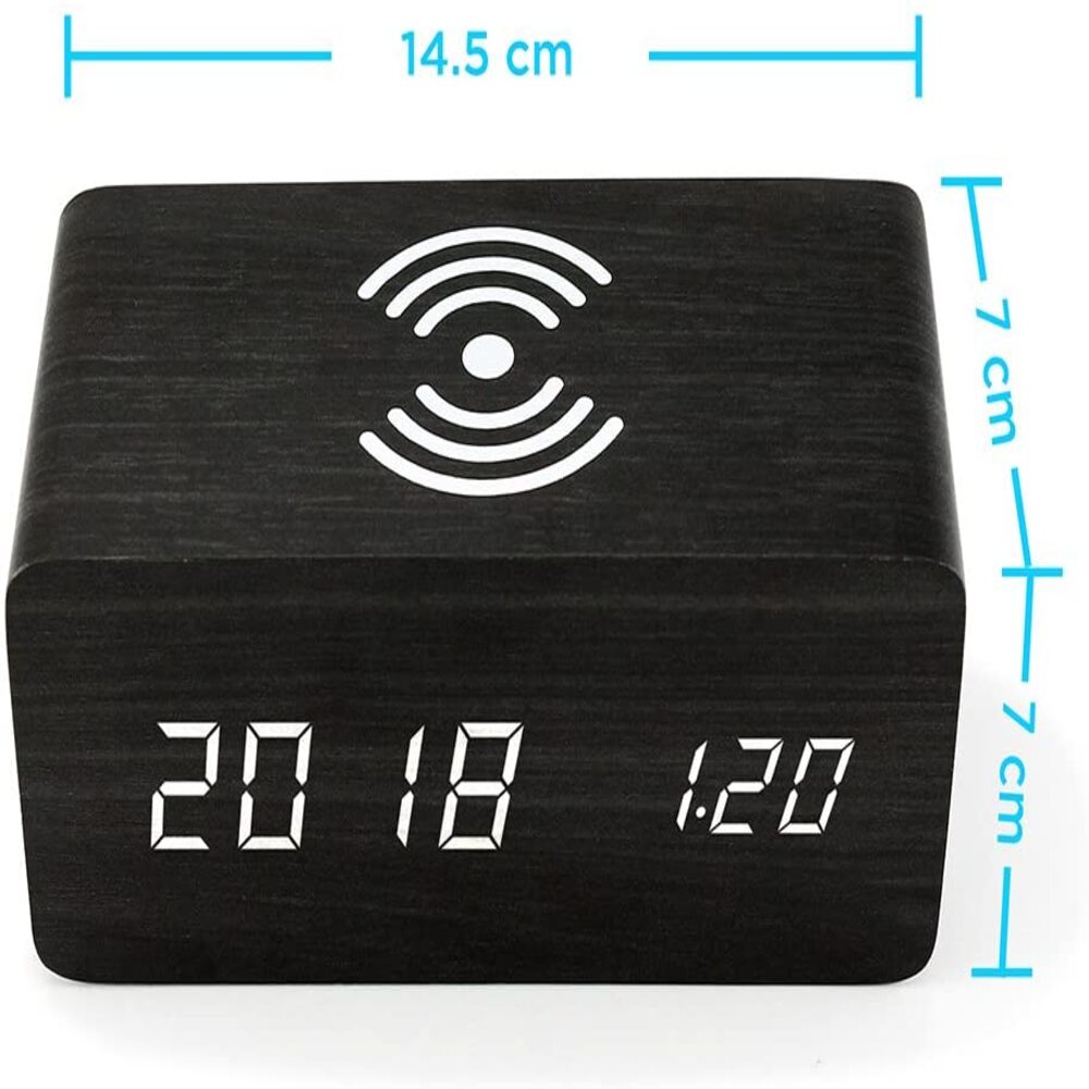 Wooden Digital Clock With In-build Wireless Charger