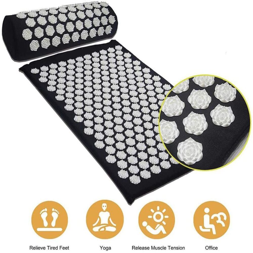 Acupressure Mat with Pillow-Black