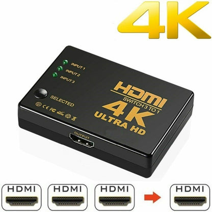 3-Port HDTV Switch with IR Remote, 4K