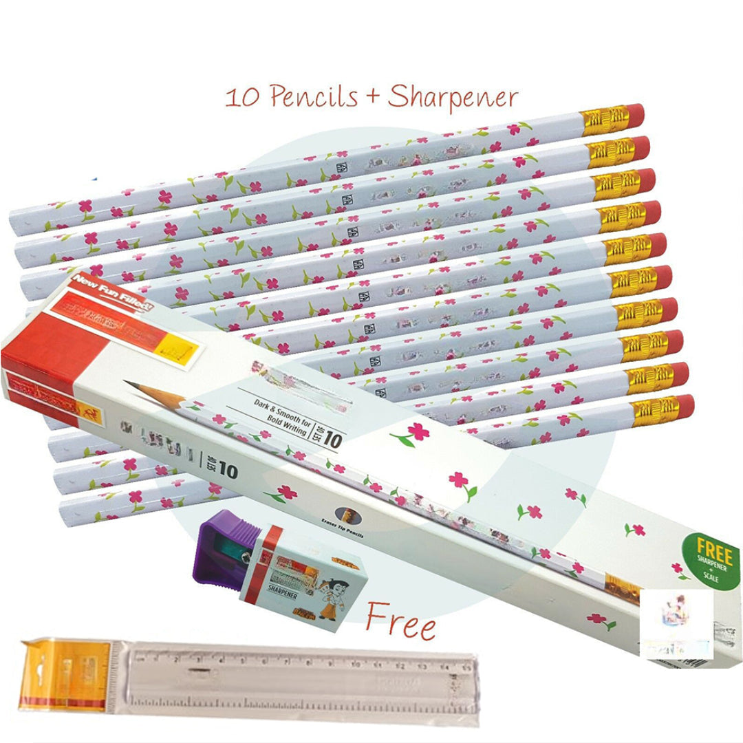 Flora Classic Dark Smooth Pencils with Free Sharpener and Scale