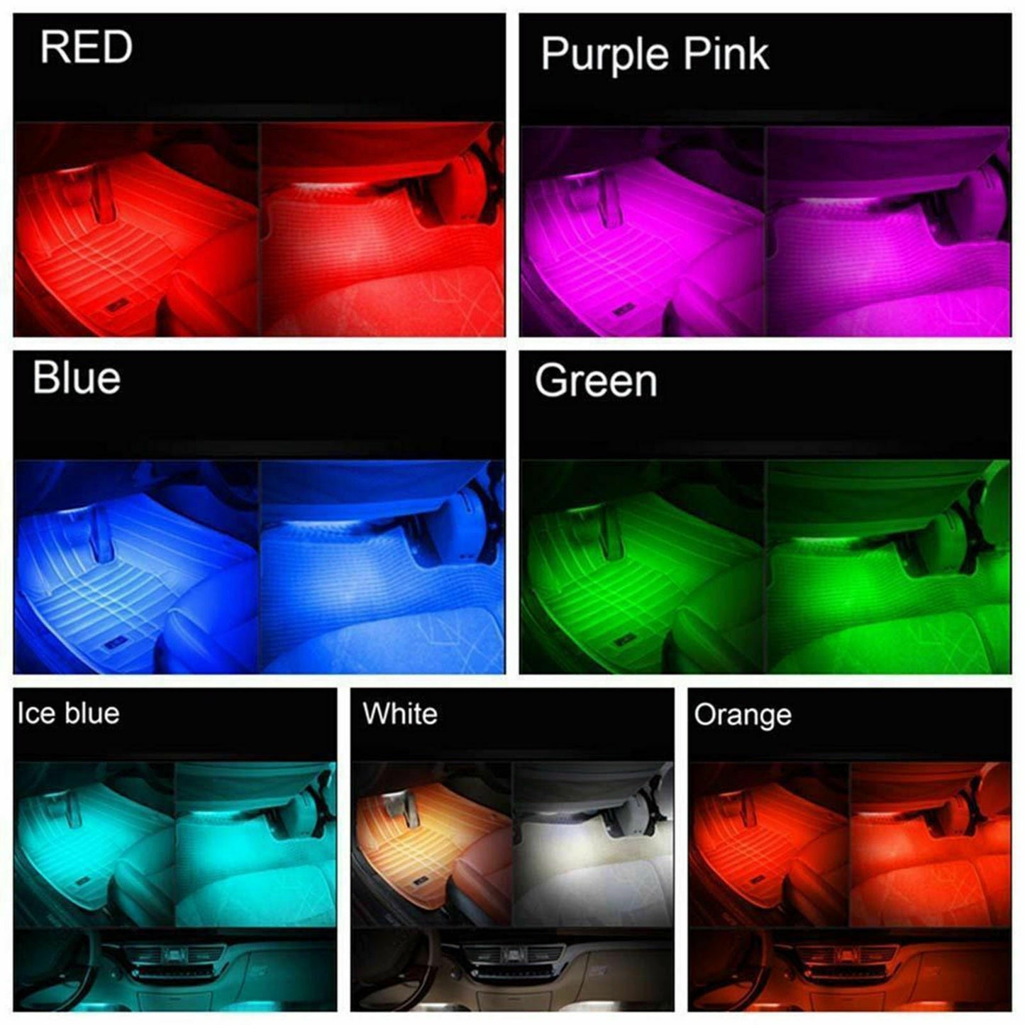 4Pcs 12LED RGB Car Interior 12V LED Strip Lights with Remote