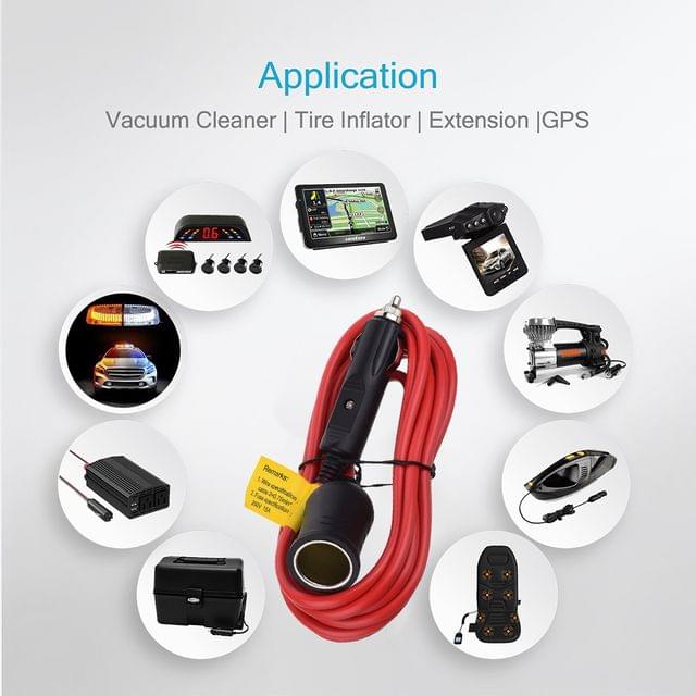 12V/24V 12' Foot Heavy Duty Extension Cord with Cigarette
