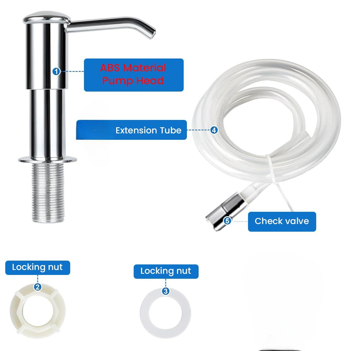 Countertop Kitchen Sink Soap Dispenser Pump, Chrome with Extension Tube Kit