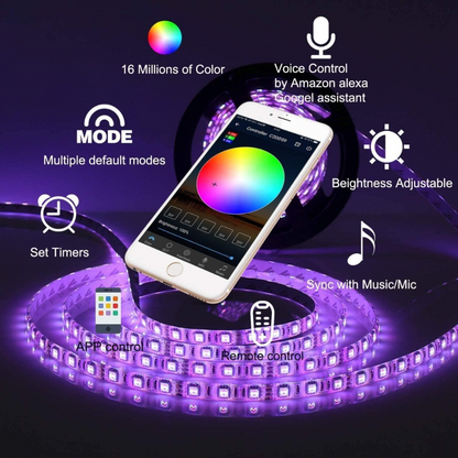 32.8ft Smart WiFi RGB LED Strip Lights