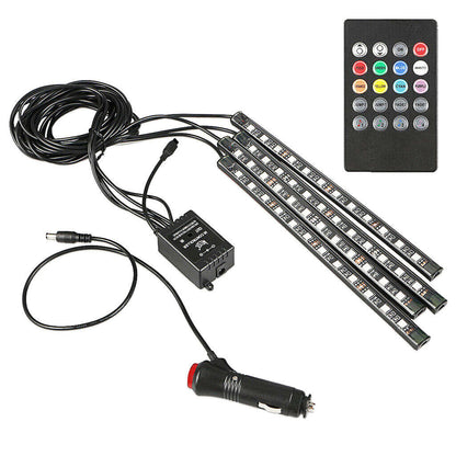 4Pcs 12LED RGB Car Interior 12V LED Strip Lights with Remote