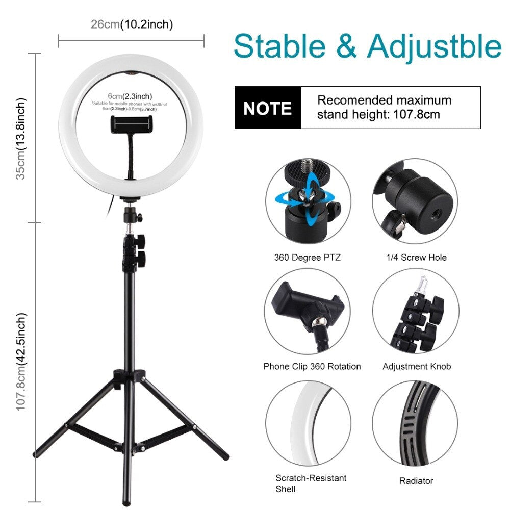 26cm Selfie Ring Light With 1.1m Tripod Stand