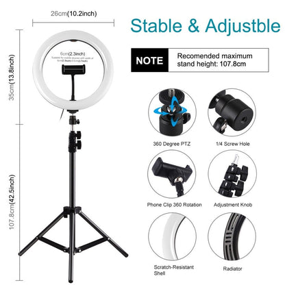 26cm Selfie Ring Light With 1.1m Tripod Stand