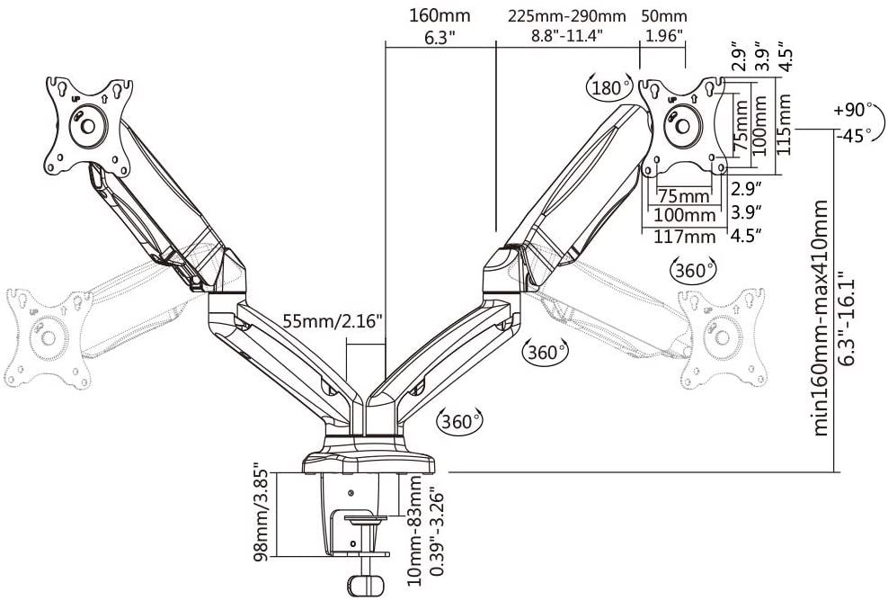 Dual Adjustable Monitor Stand Mount