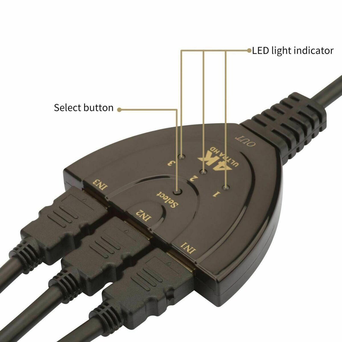 4K HDTV Switch Splitter 3 In 1 Out with Pigtail Cable