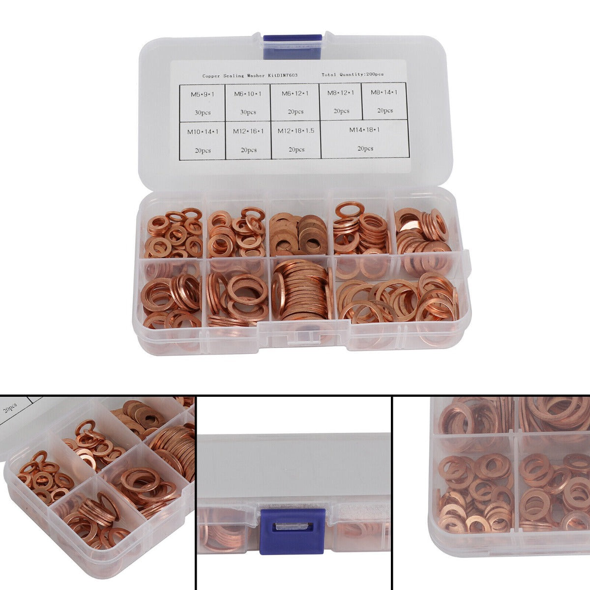 200pcs Copper Washer Gasket Nut Bolt Set