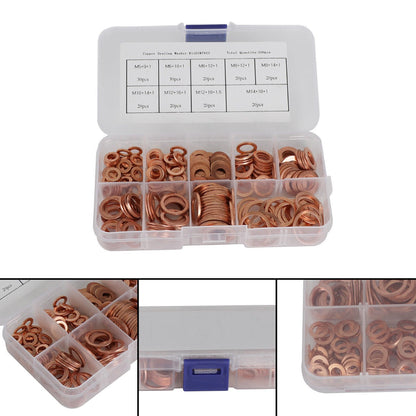 200pcs Copper Washer Gasket Nut Bolt Set