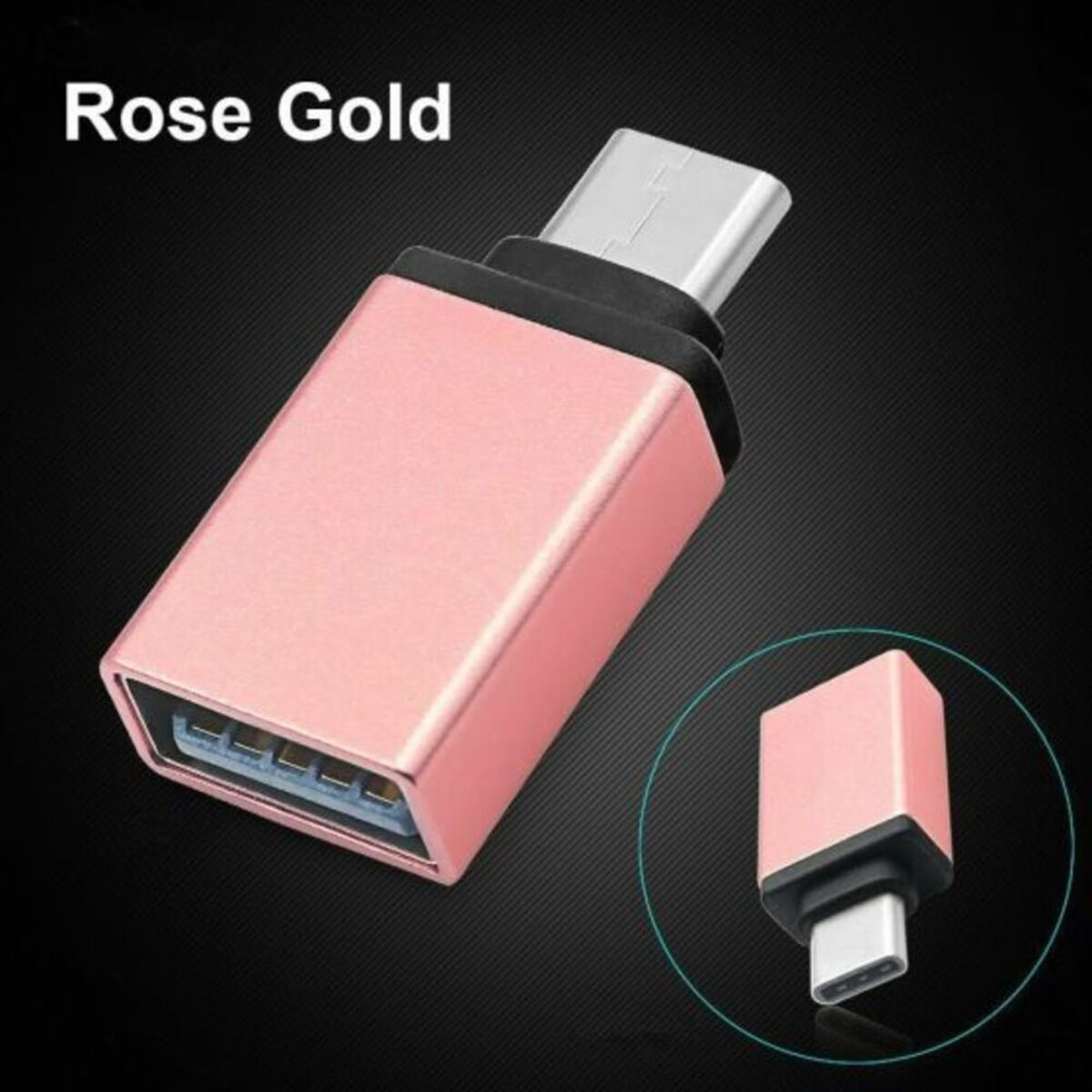 Type C Male to USB 3.0 A Female OTG USB-C Adapter -Rose Gold