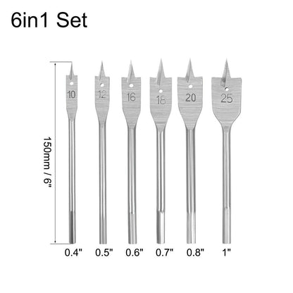 6 Pieces Hex Shank Flat Drill Bit Set
