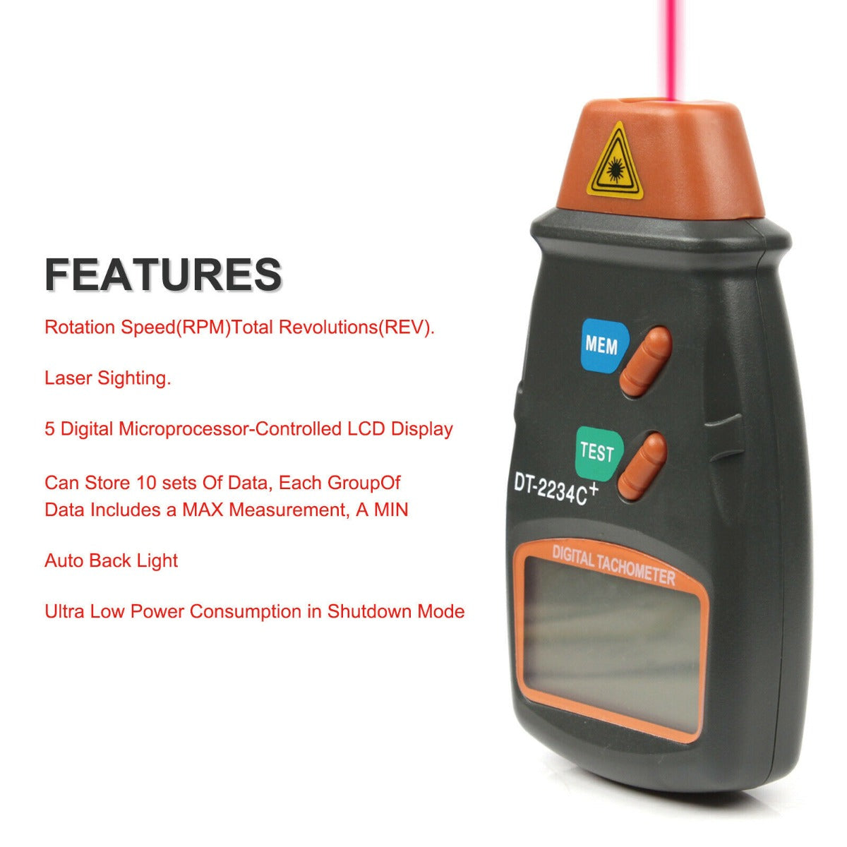 Non-Contact Digital Laser Photo Tachometer RPM Meter